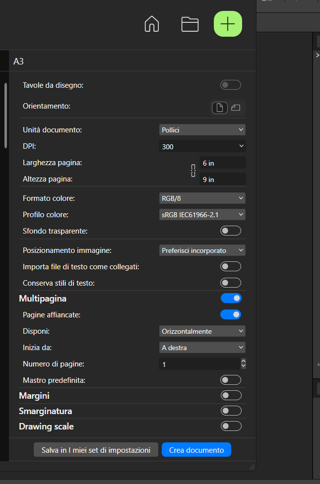 Crea nuovo documento in Affinity